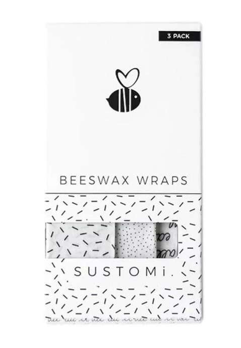 Beeswax Wraps Black & White 3 Pack: 1S 1M 1L | 天然蜂蠟布 三包裝 (1小 + 1中 + 1大) | Sustomi